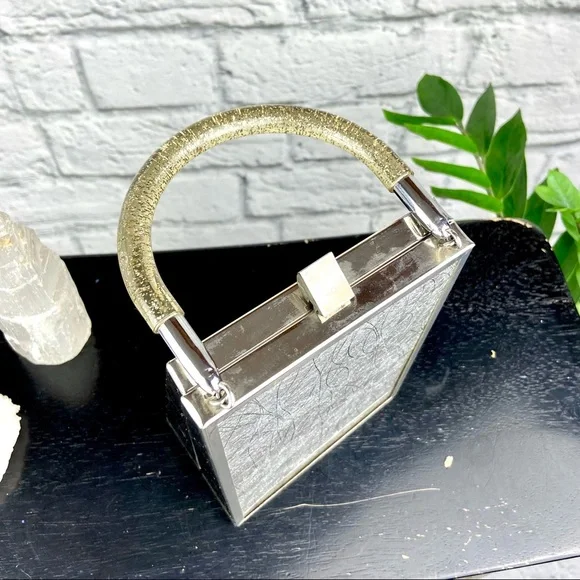 Vintage Chrome Lucite Purse Metallic Tinsel Retro 50s 60s Mod Mid-Century